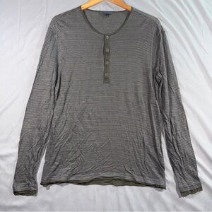 John Varvatos Men's 100% Linen Striped Long Sleeve Henley Shirt XL